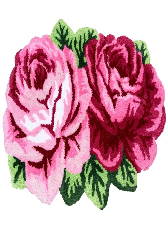 ABREEZE Rose Rug Flower Area Rug Pink Plush Bath Mat Door Mat Nonslip Bathroom Rug Kitchen Area Rugs Modern Living Room Carpet, Pink - Image 1